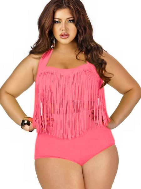 F4318-4Plus size high waisted fringe bikini